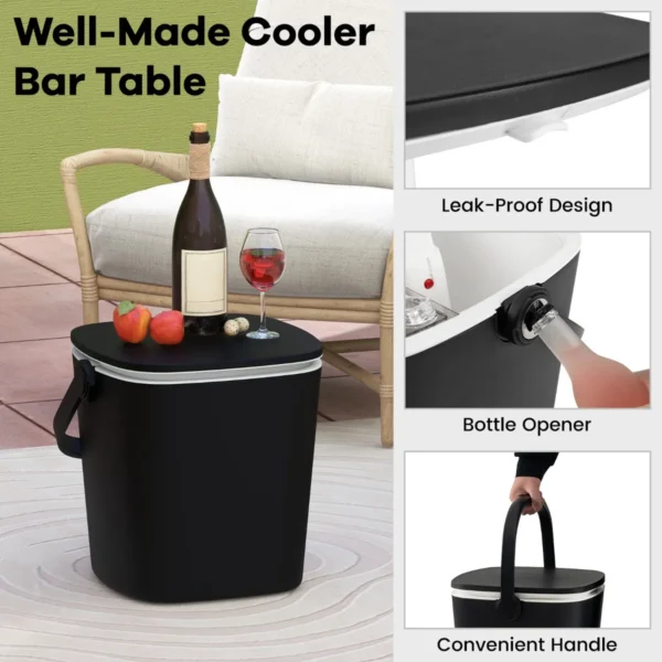 3 in 1 weerbestendige pp buiten ijsemmer met flesopener handvat 15l tuin eettafel met lift up deksel voor zwembaden terrassen zwart 6