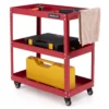 3 laags rollende gereedschapswagen zware metalen wagen met 3 ruime planken en 4 universele wielen met 2 remmen rood 1