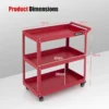 3 laags rollende gereedschapswagen zware metalen wagen met 3 ruime planken en 4 universele wielen met 2 remmen rood 3