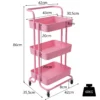 3 laags rolwagen multifunctionele wagen met handgreep abs maas mand en metalen frame opbergwagen met 2 remmen voor kantoor roze 3