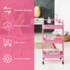 3 laags rolwagen multifunctionele wagen met handgreep abs maas mand en metalen frame opbergwagen met 2 remmen voor kantoor roze 5