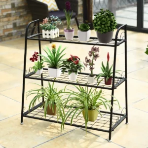 3 lagen metalen plantenstandaard binnen buiten plant plank multifunctionele bloem rek en display plank 1