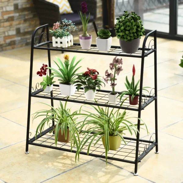 3 lagen metalen plantenstandaard binnen buiten plant plank multifunctionele bloem rek en display plank 1