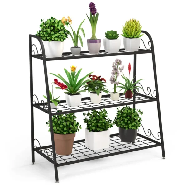 3 lagen metalen plantenstandaard binnen buiten plant plank multifunctionele bloem rek en display plank 2