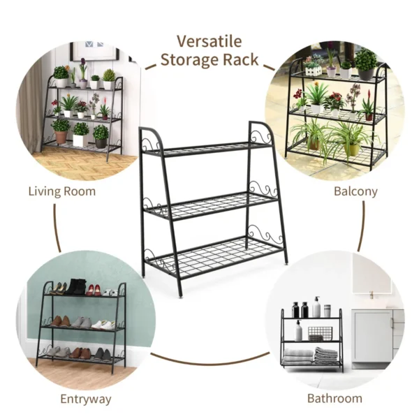 3 lagen metalen plantenstandaard binnen buiten plant plank multifunctionele bloem rek en display plank 5