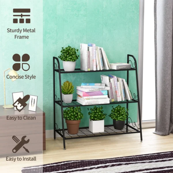 3 lagen metalen plantenstandaard binnen buiten plant plank multifunctionele bloem rek en display plank 7