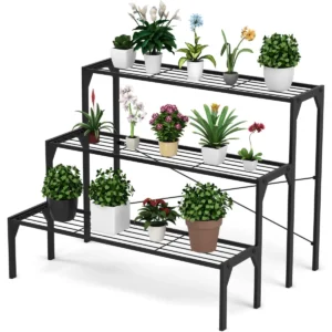 3 lagen metalen plantenstandaard stap bloem display plank binnen buiten ruimtebesparende ladder organizer 1