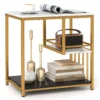 3 niveaus bijzettafel van imitatiemarmer met opbergplanken luxe rechthoekige bijzettafel met metalen frame modern nachtkastje 1