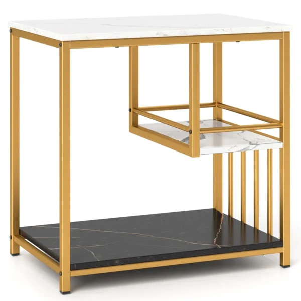 3 niveaus bijzettafel van imitatiemarmer met opbergplanken luxe rechthoekige bijzettafel met metalen frame modern nachtkastje 2