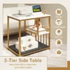 3 niveaus bijzettafel van imitatiemarmer met opbergplanken luxe rechthoekige bijzettafel met metalen frame modern nachtkastje 4