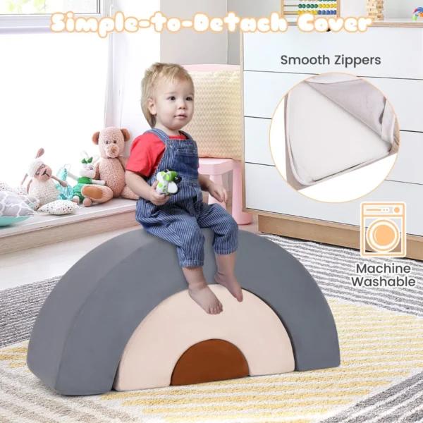 3 schuimblokken voor baby's klimspeelgoed voor peuters zacht indoor speeltoestel met elastische vulling boog en kruiptunnel grijs 7