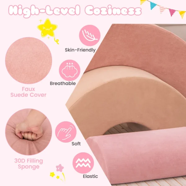 3 schuimblokken voor baby's klimspeelgoed voor peuters zacht indoor speeltoestel met elastische vulling boog en kruiptunnel roze 4