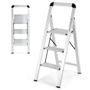 3 treden trapladder staande ladder aluminium vouwladder tot 150 kg inklapbaar antislip ladder voor thuis kantoor garage zilver 1