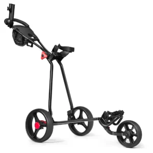 3 wiel golfkar opvouwbare lichtgewicht ijzeren golfkar met verstelbaar tpr handvat metalen golf duwkar zwart 1