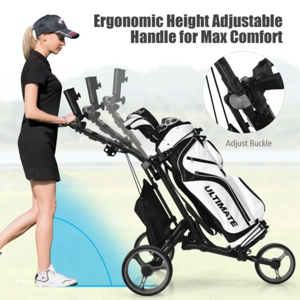3 wielen golf duwkar snel vouwen golf lopend duwkar golftas houder golftrolley voor golfclubs grijs 6