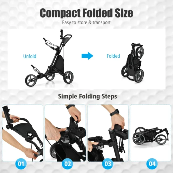 3 wielen golf duwkar snel vouwen golf lopend duwkar golftas houder golftrolley voor golfclubs grijs 7