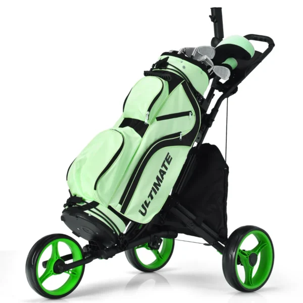3 wielen golf duwkar snel vouwen golf lopend duwkar golftas houder golftrolley voor golfclubs zwart + groen 2