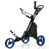 3 wielen golf duwkar snel vouwen golf lopend duwkar golftrolley voor golfclubs zwart + blauw 2
