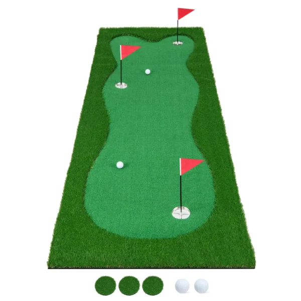 300 x 100 cm golfslagmat golftrainingsmat met kunstgras 3 holes 3 cup vlaggen golf putting green voor binnen en buiten 1