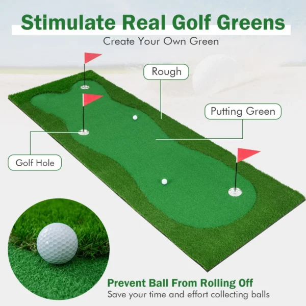 300 x 100 cm golfslagmat golftrainingsmat met kunstgras 3 holes 3 cup vlaggen golf putting green voor binnen en buiten 6