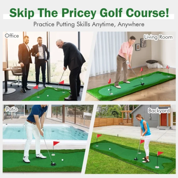 300 x 100 cm golfslagmat golftrainingsmat met kunstgras 3 holes 3 cup vlaggen golf putting green voor binnen en buiten 7