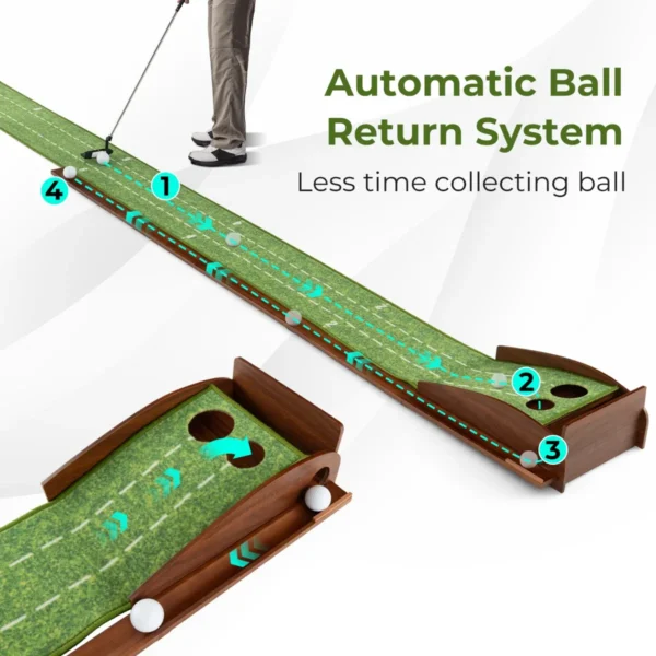 302 cm golf putting mat golf putting baan met automatische balterugloop met 2 hole maten 3 golfballen voor binnen/buiten gebruik 3