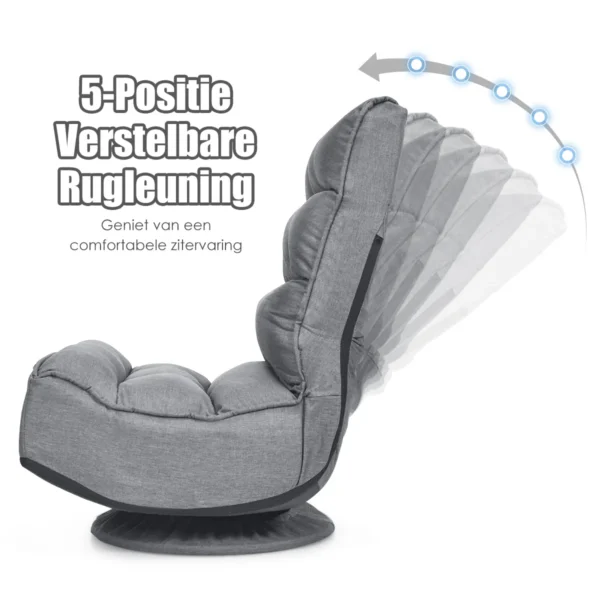 360 graden draaibare vloerstoel 5 positie verstelbare vouwbare gamestoel gewatteerde luie bank met comfortabele rugleuning 4