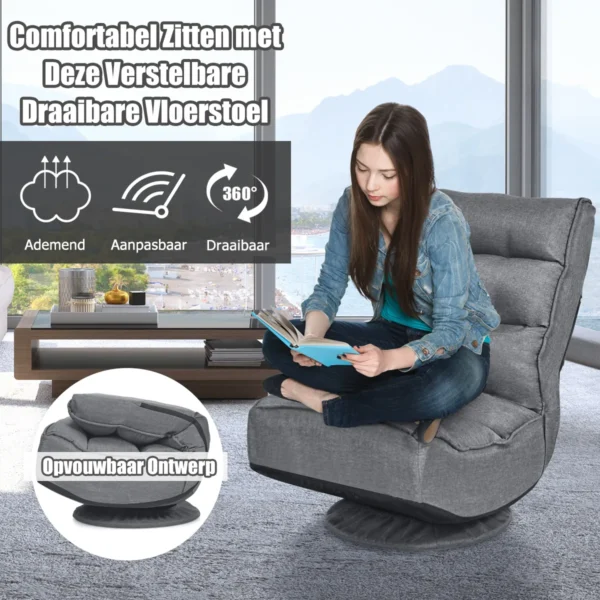 360 graden draaibare vloerstoel 5 positie verstelbare vouwbare gamestoel gewatteerde luie bank met comfortabele rugleuning 5