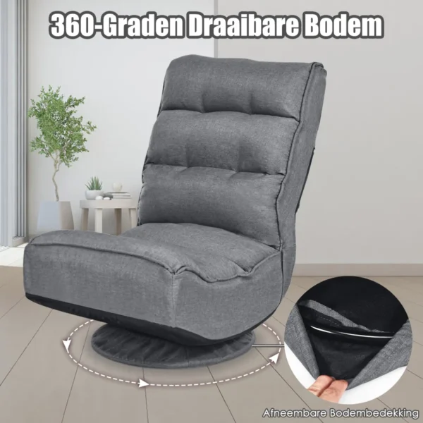 360 graden draaibare vloerstoel 5 positie verstelbare vouwbare gamestoel gewatteerde luie bank met comfortabele rugleuning 6
