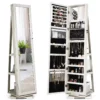 360 roterende gespiegelde sieraden kast 2 in 1 afsluitbare sieraden organisator met volledige lengte spiegel 39 x 39 x 161 cm wit 1