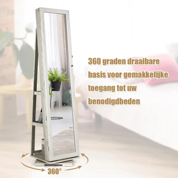 360 roterende gespiegelde sieraden kast 2 in 1 afsluitbare sieraden organisator met volledige lengte spiegel 39 x 39 x 161 cm wit 5