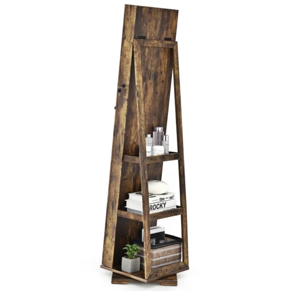 360 roterende gespiegelde sieraden kast 2 in 1 afsluitbare sieraden organisator met volledige lengte spiegel rustiek 39 x 39 x 161 cm 3