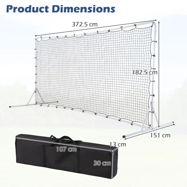 372,5 x 182,5 cm voetbalnet voetbaluitrusting met weerbestendig net draagtas en 6 grondspikes trainingsnet voor speeltuin wit 2