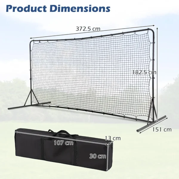 372,5 x 182,5 cm voetbalnet voetbaluitrusting met weerbestendig net draagtas en 6 grondspikes trainingsnet voor speeltuin zwart 3
