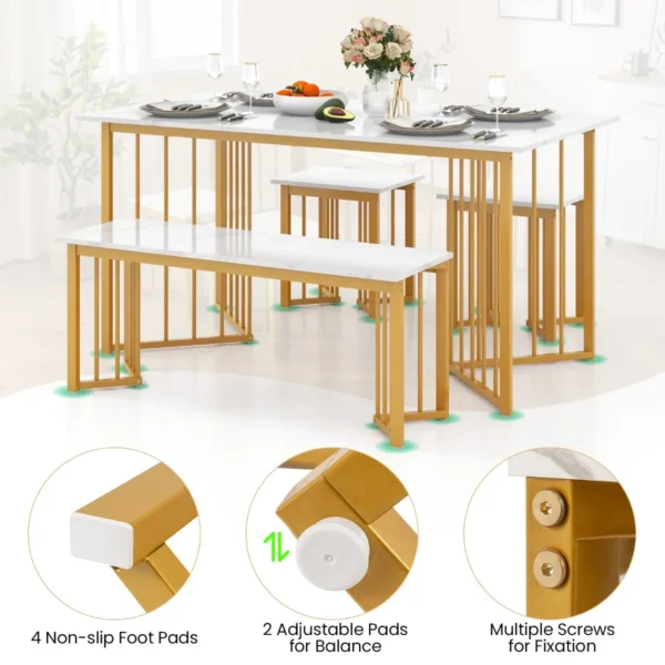 4 delige eettafelset rechthoekige keukentafel met bank en 2 krukken moderne eettafelset met vleugelvormige metalen poten 7