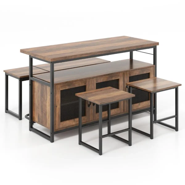 4 delige keukenset met eettafel en stoelen voor 4 personen stevig metalen frame in 3 standen verstelbare planken bruin 2