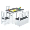 4 delige kindertafel & stoel set 2 in 1 houten peuter activiteit tafel set met 2 stoelen & 1 opbergbankje kindermeubilair grijs 2