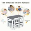 4 delige kindertafel & stoel set 2 in 1 houten peuter activiteit tafel set met 2 stoelen & 1 opbergbankje kindermeubilair grijs 7