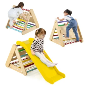 4 in 1 klimdriehoek met glijbaan houten klimrek driehoek met sporten om te glijden en te klimmen voor kinderen vanaf 1 jaar (geel) 1