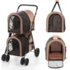 4 in 1 multifunctionele kat & hond wandelwagen 2 laags hondenbuggy huisdierbuggy tot 16 kg snel in te klappen beige 1