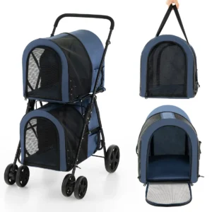4 in 1 multifunctionele kat & hond wandelwagen 2 laags hondenbuggy huisdierbuggy tot 16 kg snel in te klappen marineblauw 1