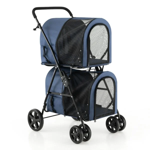 4 in 1 multifunctionele kat & hond wandelwagen 2 laags hondenbuggy huisdierbuggy tot 16 kg snel in te klappen marineblauw 2