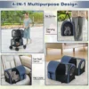 4 in 1 multifunctionele kat & hond wandelwagen 2 laags hondenbuggy huisdierbuggy tot 16 kg snel in te klappen marineblauw 4