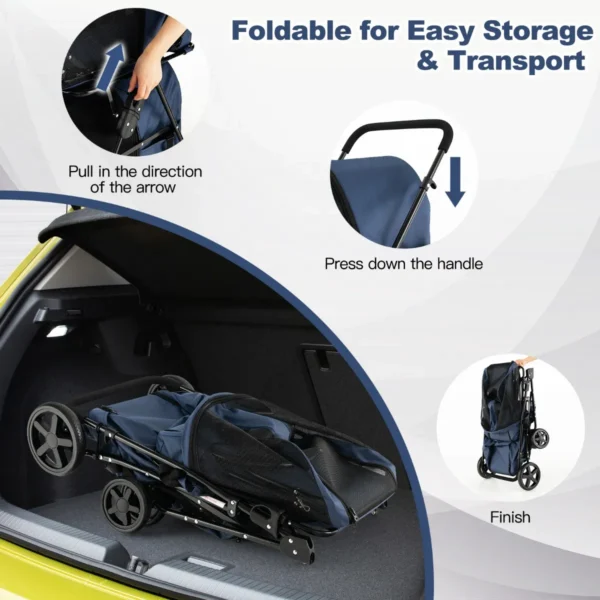 4 in 1 multifunctionele kat & hond wandelwagen 2 laags hondenbuggy huisdierbuggy tot 16 kg snel in te klappen marineblauw 7