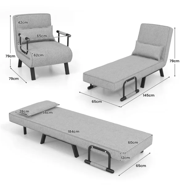 4 in 1 slaapstoel inklapbaar slaapbank met 5 standen verstelbare rugleuning bankbed (lichtgrijs) 3