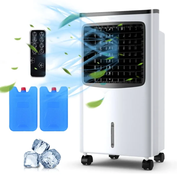 4 in 1 stille luchtkoeler 8l ventless mobiele airconditioner koeling auto oscillatie 70° 8h timer 2 ijspakken laag verbruik 2