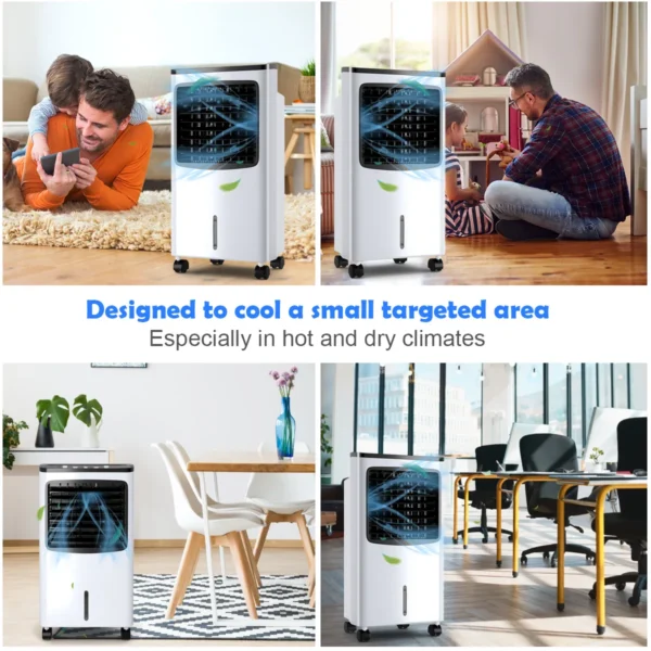 4 in 1 stille luchtkoeler 8l ventless mobiele airconditioner koeling auto oscillatie 70° 8h timer 2 ijspakken laag verbruik 4