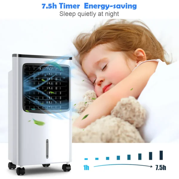 4 in 1 stille luchtkoeler 8l ventless mobiele airconditioner koeling auto oscillatie 70° 8h timer 2 ijspakken laag verbruik 5