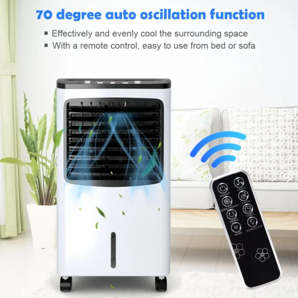 4 in 1 stille luchtkoeler 8l ventless mobiele airconditioner koeling auto oscillatie 70° 8h timer 2 ijspakken laag verbruik 6