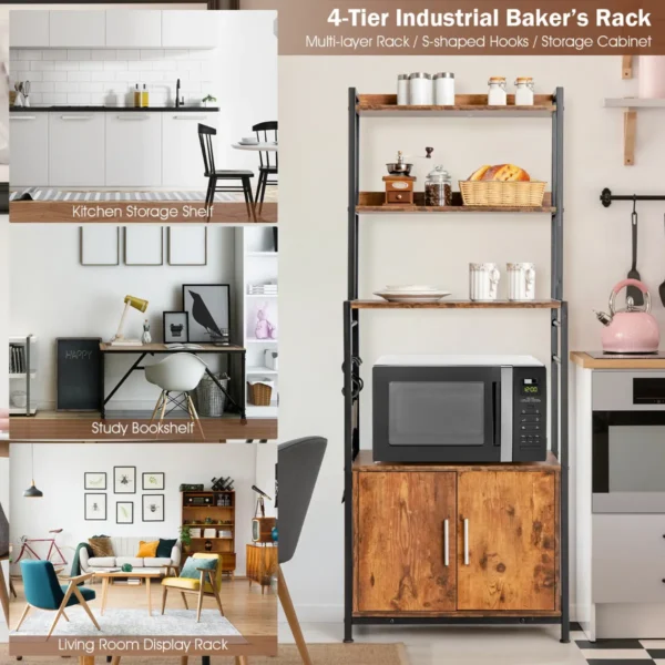 4 laags keuken bakkersrek met opbergkast & hok industriële magnetron standaard bruin 4